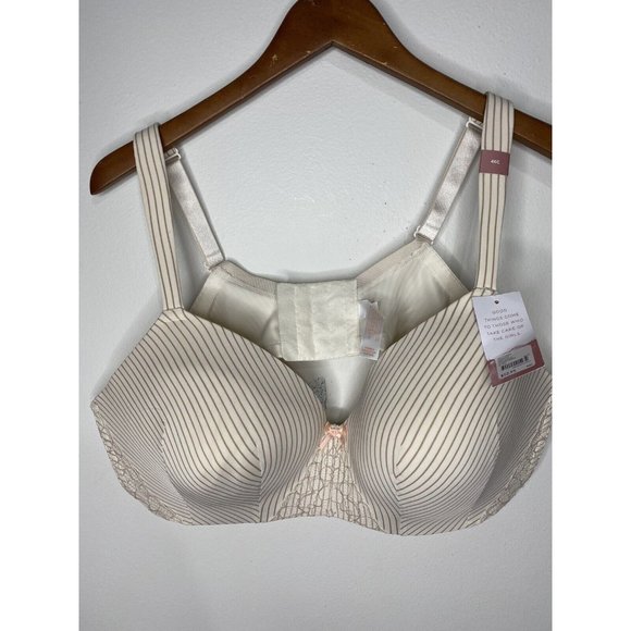 New Cacique Push Up Bra 46C Padded Underwire Lace Ivory Tan Striped T Shirt Bra - Picture 1 of 6